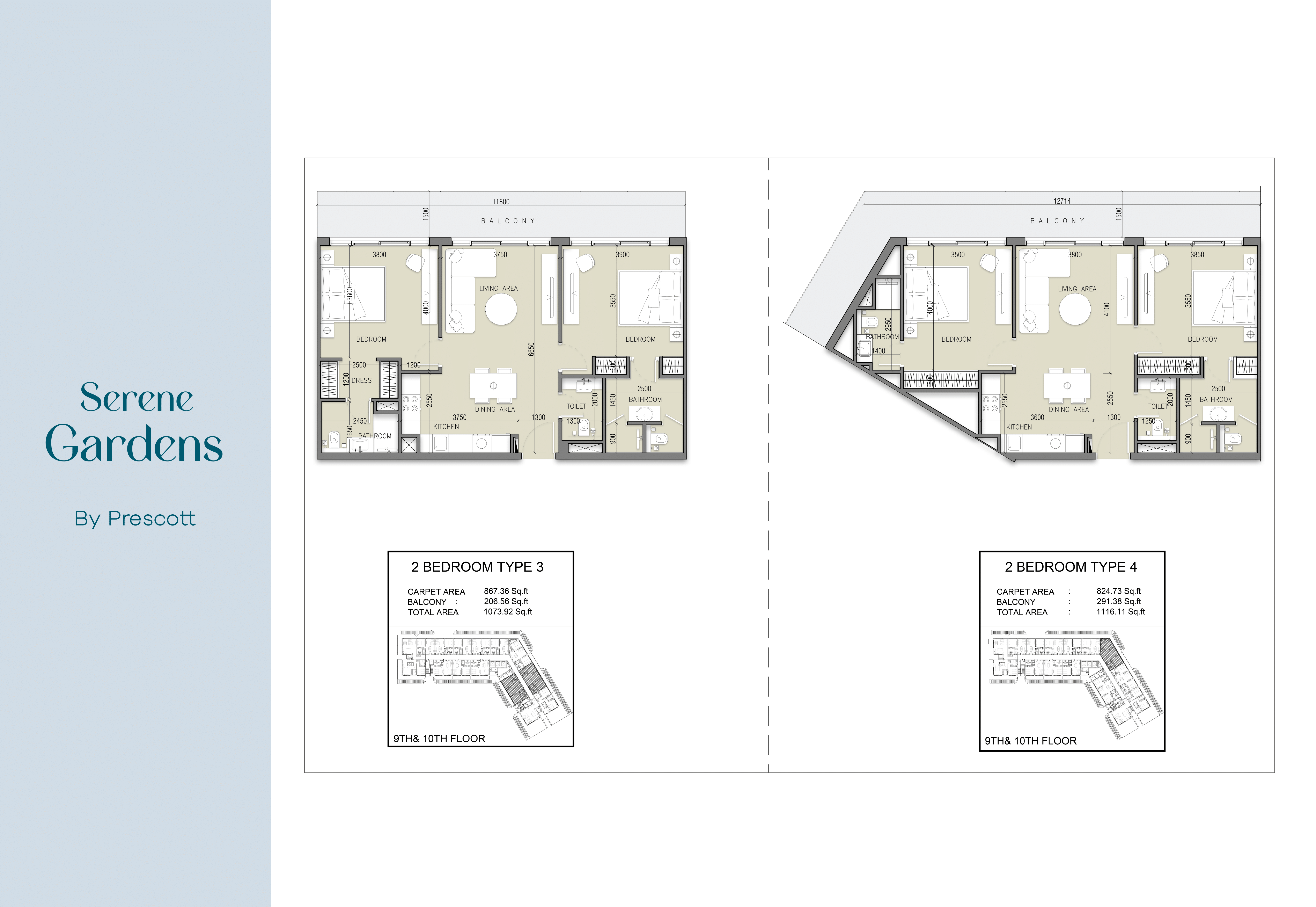 Appartement de luxe avec deux chambres et chambre de bonne à SERENE GARDENS (Unité 1012, Type 3)